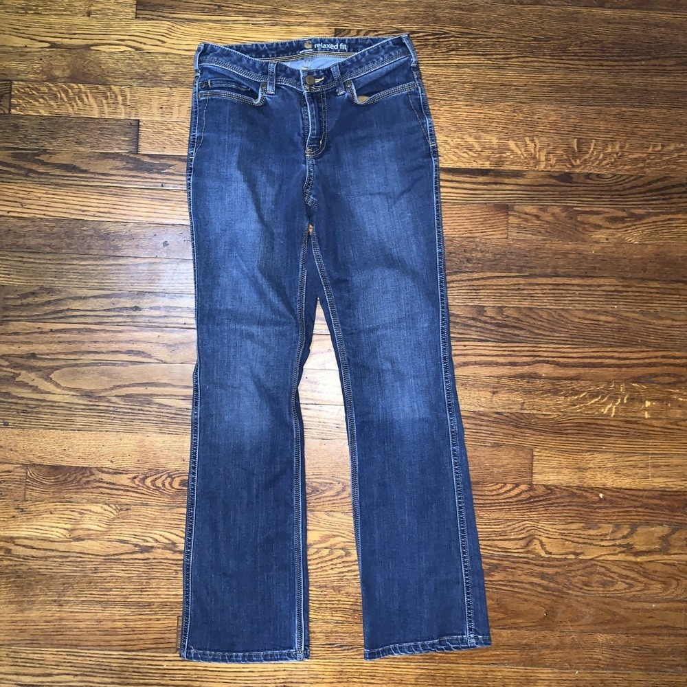 Carhartt Women's Size 4 Regular Rugged Flex Relaxed Fit Jeans Blue Stretch Work
